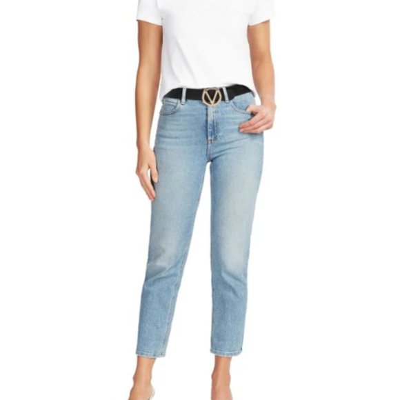 Valentino Giusy V-Logo Black Gold Leather Belt (Size M) - Picture 2 of 8